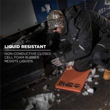 Liquid resistant: non-conductive closed cell foam rubber resists liquids. Image shows liquid resistant material. 