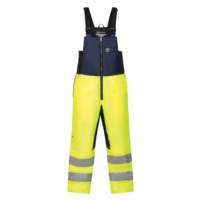 Hi-vis freezer bib overalls on form